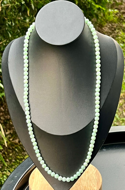 Natural Certified Grade A Burmese Jadeite Jade Beaded Necklace – Icy Imperial & Apple Green – 6mm Beads – JN006