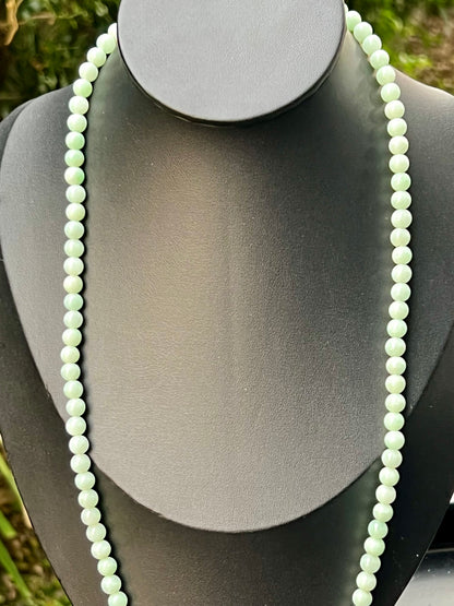 Natural Certified Grade A Burmese Jadeite Jade Beaded Necklace – Icy Imperial & Apple Green – 6mm Beads – JN006