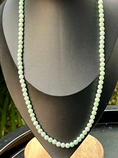 Natural Certified Grade A Burmese Jadeite Jade Beaded Necklace – Icy Imperial & Apple Green – 6mm Beads – JN006