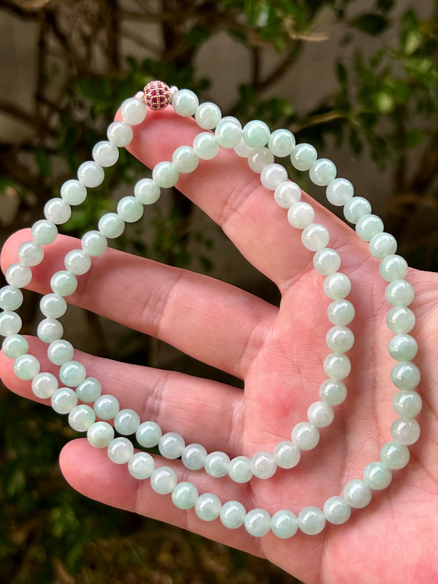 Natural Certified Grade A Burmese Jadeite Jade Beaded Necklace – Icy Imperial & Apple Green – 7.1mm Beads – JN007