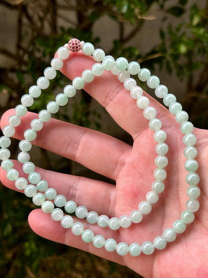 Natural Certified Grade A Burmese Jadeite Jade Beaded Necklace – Icy Imperial & Apple Green – 7.1mm Beads – JN007