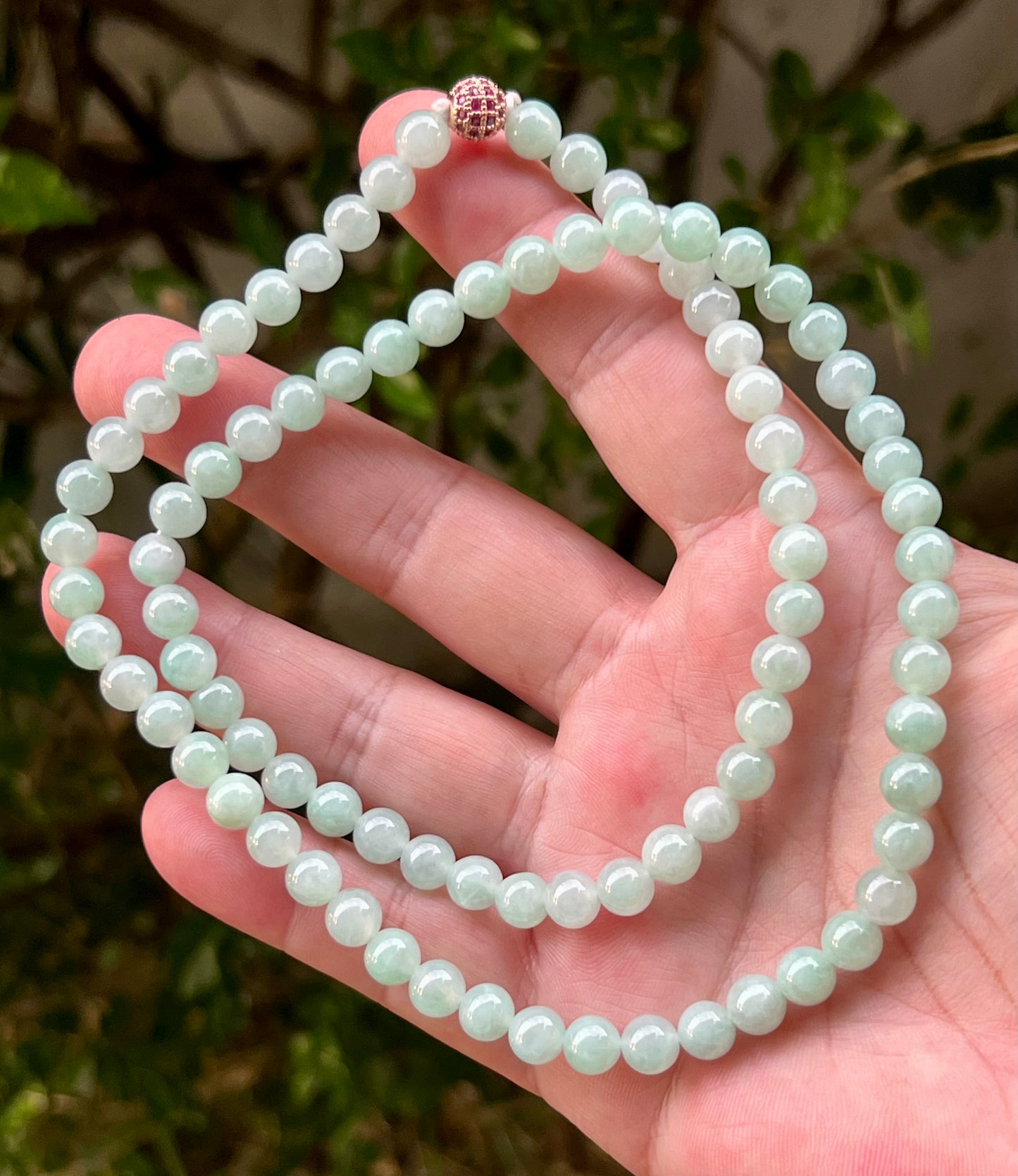 Natural Certified Grade A Burmese Jadeite Jade Beaded Necklace – Icy Imperial & Apple Green – 7.1mm Beads – JN007