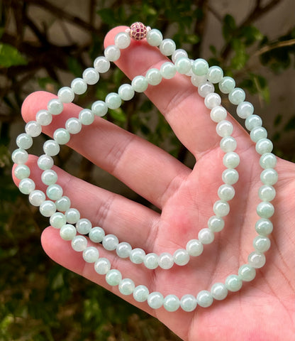 Natural Certified Grade A Burmese Jadeite Jade Beaded Necklace – Icy Imperial & Apple Green – 7.1mm Beads – JN007