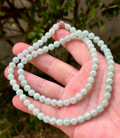 Natural Certified Grade A Burmese Jadeite Jade Beaded Necklace – Icy Imperial & Apple Green – 7.1mm Beads – JN007
