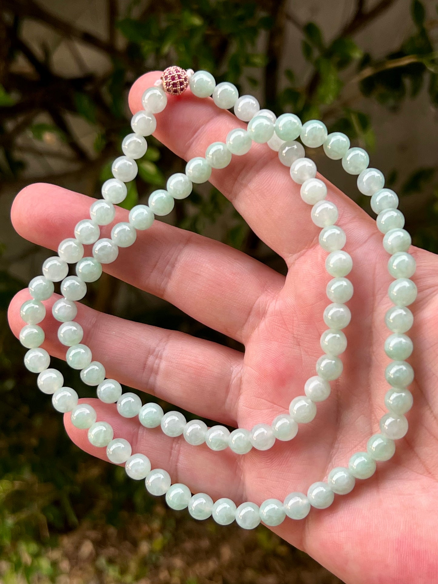 Natural Certified Grade A Burmese Jadeite Jade Beaded Necklace – Icy Imperial & Apple Green – 7.1mm Beads – JN007