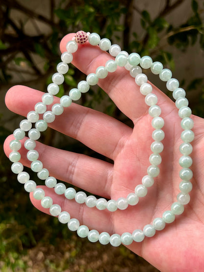 Natural Certified Grade A Burmese Jadeite Jade Beaded Necklace – Icy Imperial & Apple Green – 7.1mm Beads – JN007