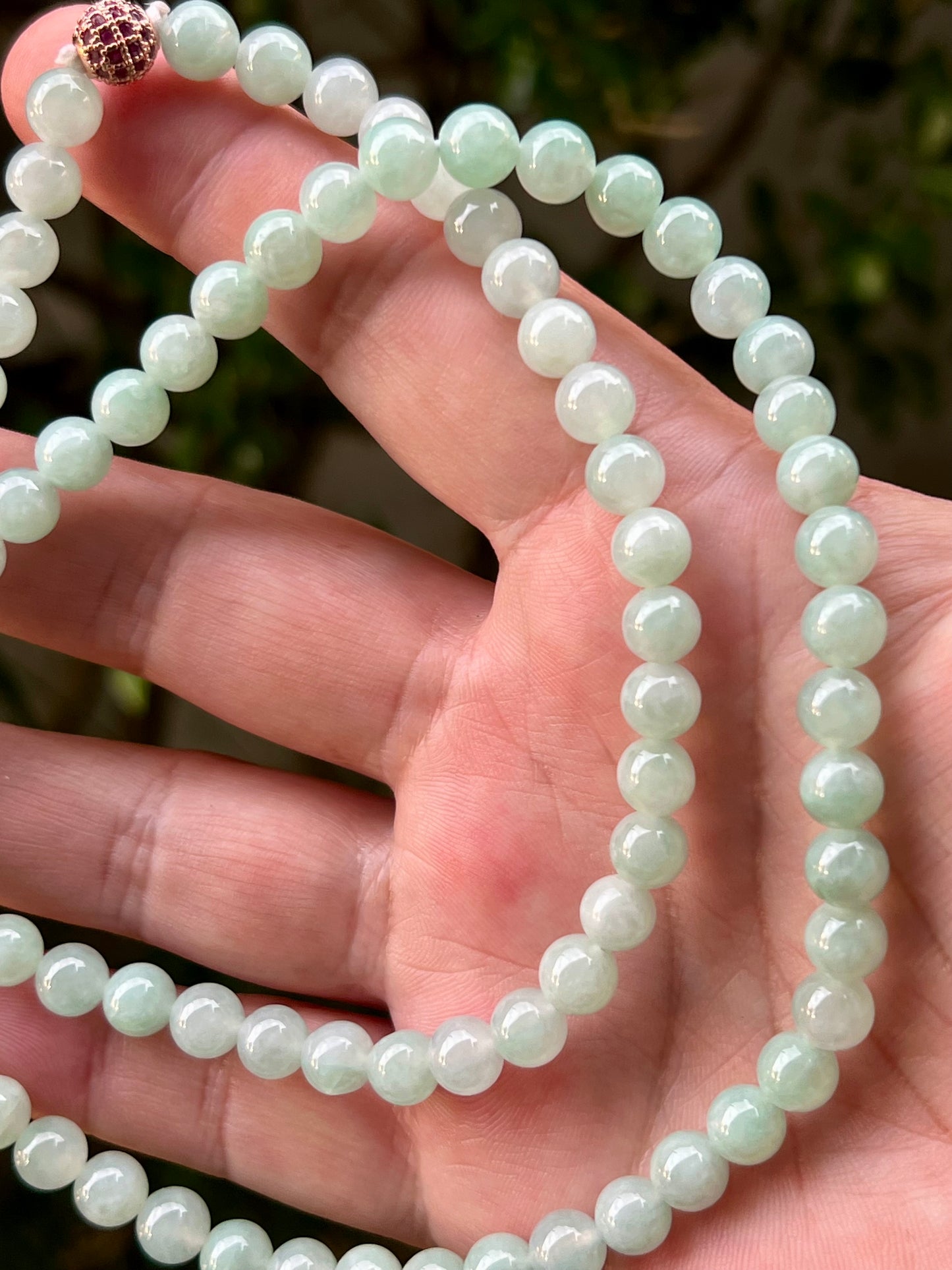 Natural Certified Grade A Burmese Jadeite Jade Beaded Necklace – Icy Imperial & Apple Green – 7.1mm Beads – JN007
