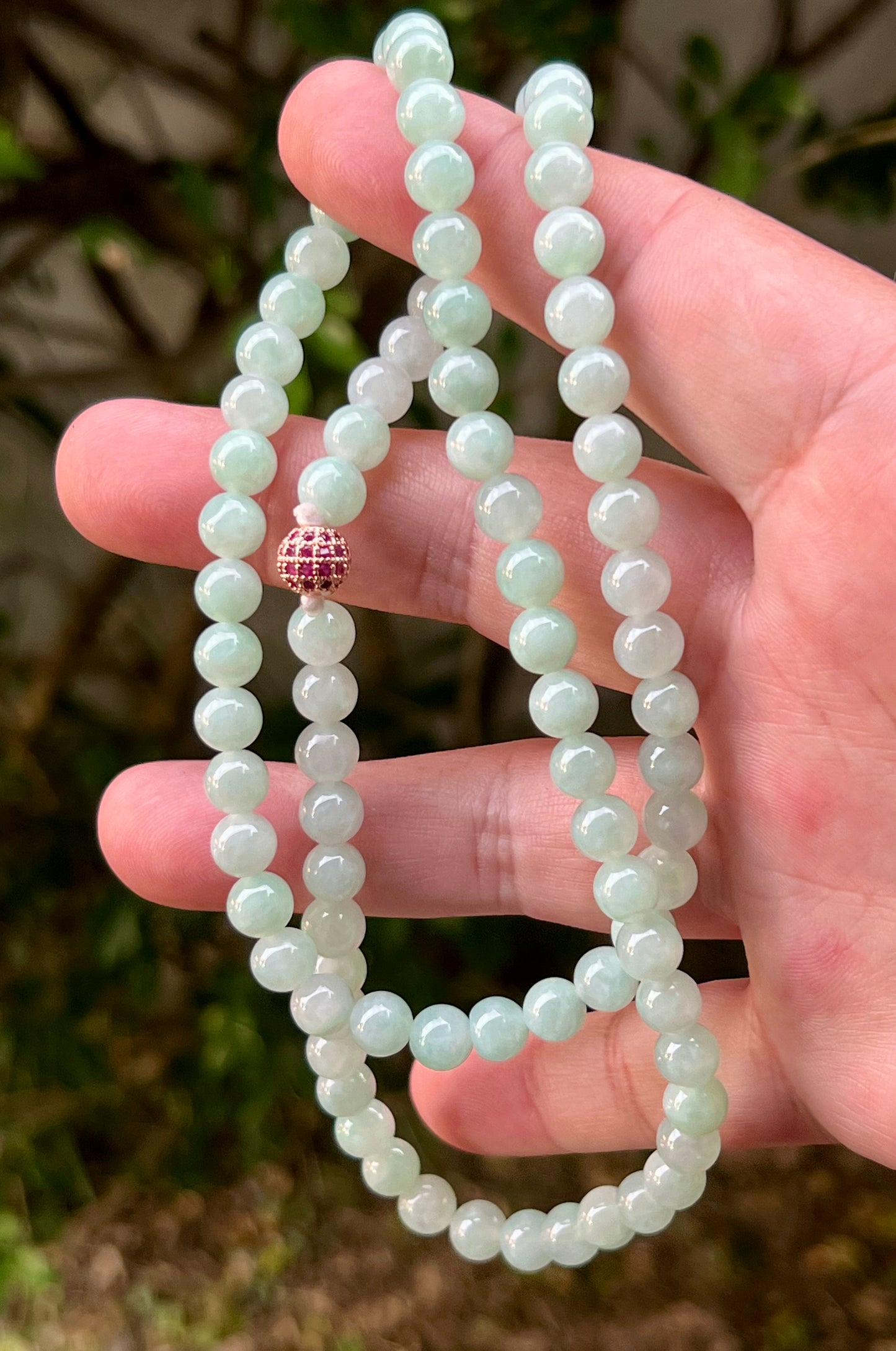 Natural Certified Grade A Burmese Jadeite Jade Beaded Necklace – Icy Imperial & Apple Green – 7.1mm Beads – JN007