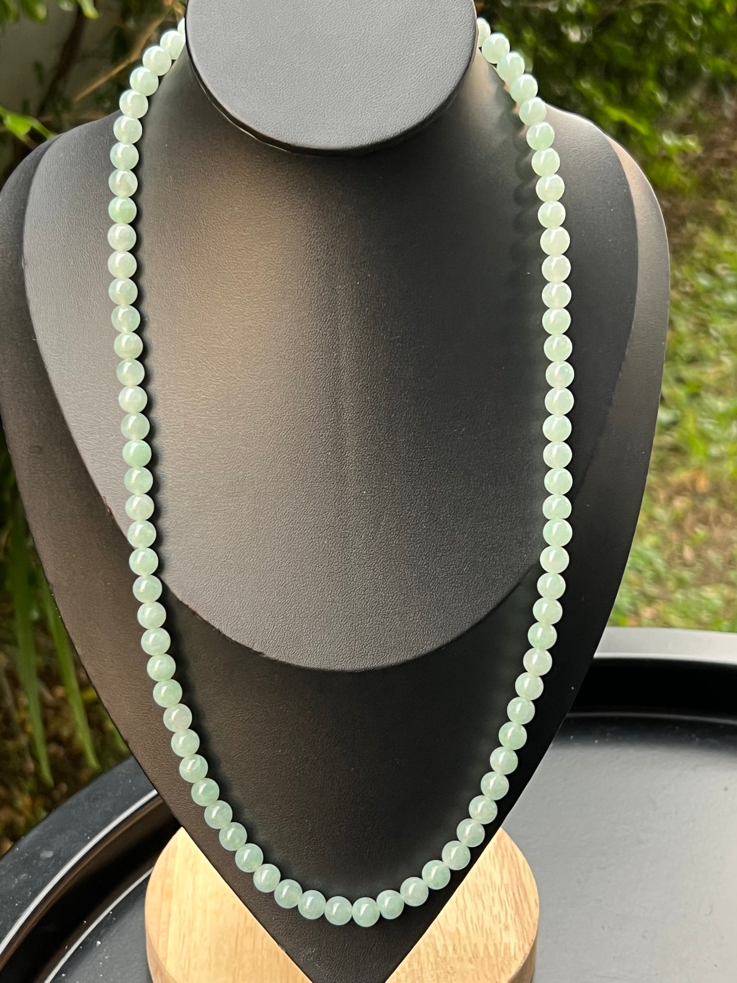 Natural Certified Grade A Burmese Jadeite Jade Beaded Necklace – Icy Imperial & Apple Green – 7.1mm Beads – JN007