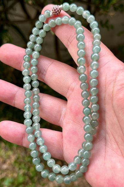 Natural Certified Grade A Burmese Jadeite Jade Beaded Necklace – Icy Imperial & Apple Green – 6.2mm Beads – JN008
