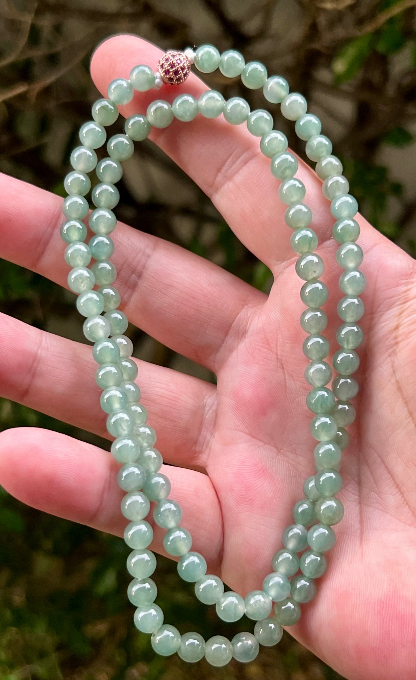 Natural Certified Grade A Burmese Jadeite Jade Beaded Necklace – Icy Imperial & Apple Green – 6.2mm Beads – JN008