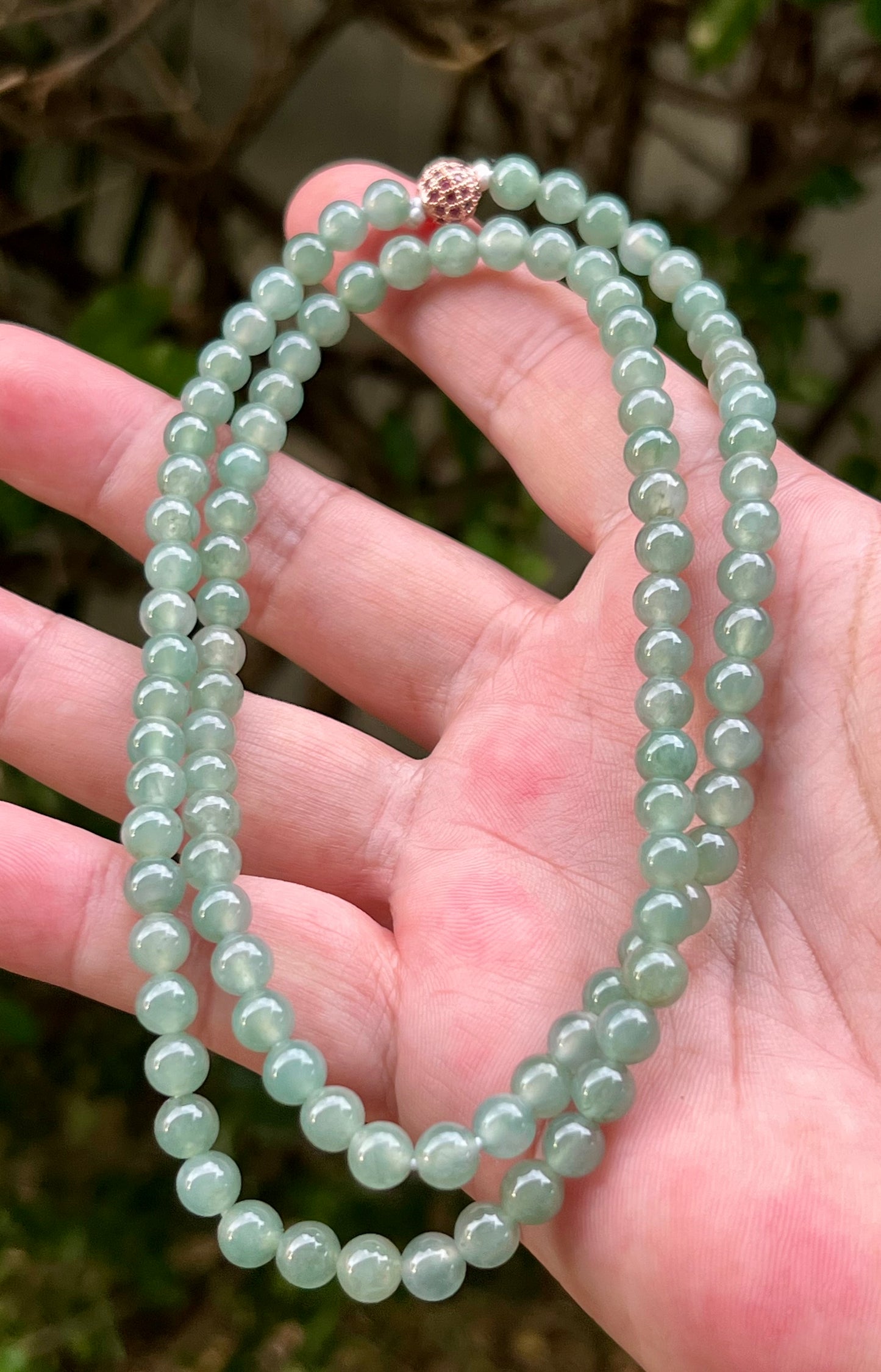 Natural Certified Grade A Burmese Jadeite Jade Beaded Necklace – Icy Imperial & Apple Green – 6.2mm Beads – JN008