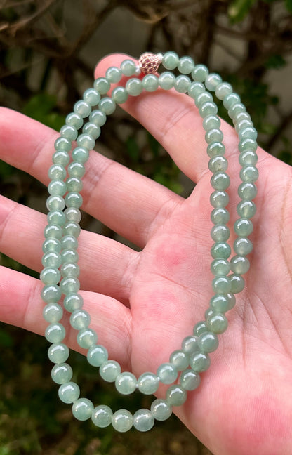Natural Certified Grade A Burmese Jadeite Jade Beaded Necklace – Icy Imperial & Apple Green – 6.2mm Beads – JN008