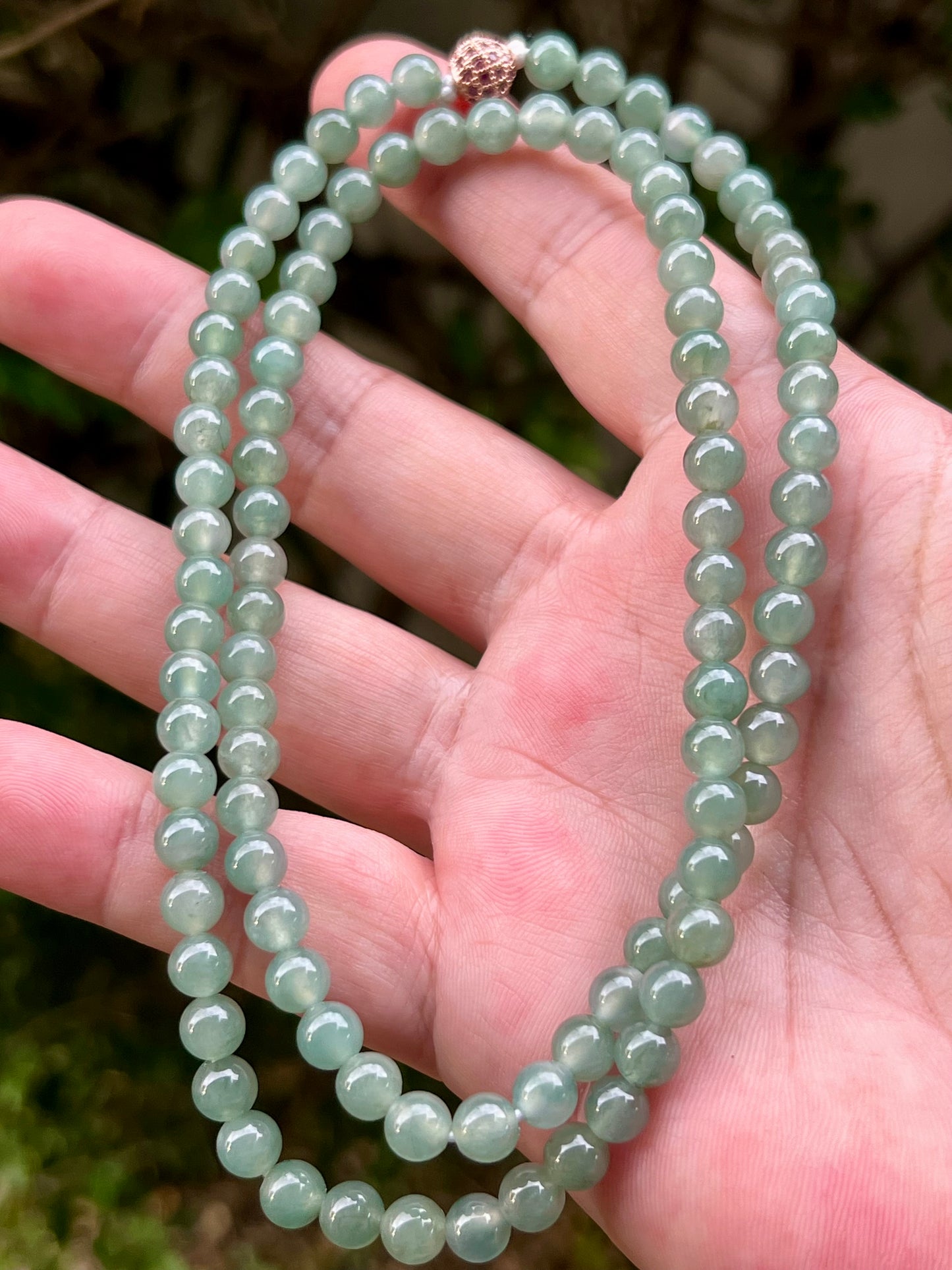 Natural Certified Grade A Burmese Jadeite Jade Beaded Necklace – Icy Imperial & Apple Green – 6.2mm Beads – JN008