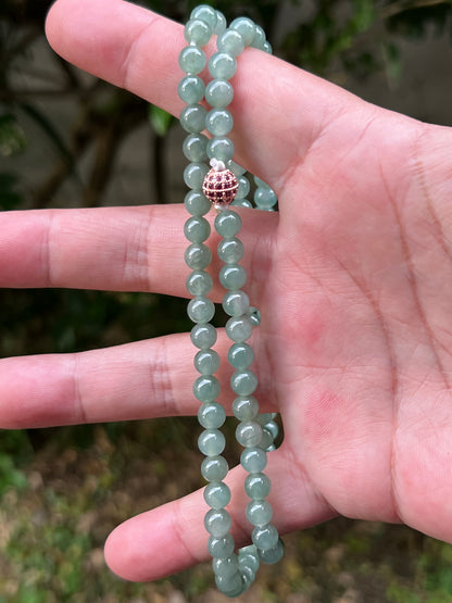 Natural Certified Grade A Burmese Jadeite Jade Beaded Necklace – Icy Imperial & Apple Green – 6.2mm Beads – JN008
