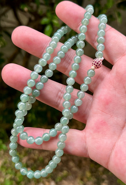 Natural Certified Grade A Burmese Jadeite Jade Beaded Necklace – Icy Imperial & Apple Green – 6.2mm Beads – JN008