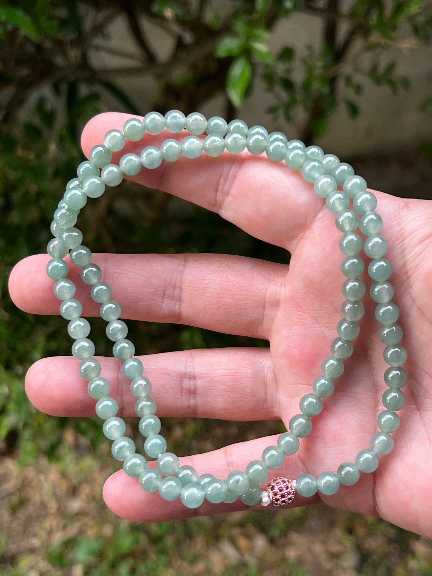 Natural Certified Grade A Burmese Jadeite Jade Beaded Necklace – Icy Imperial & Apple Green – 6.2mm Beads – JN008