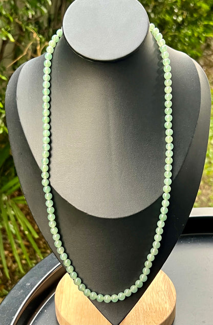 Natural Certified Grade A Burmese Jadeite Jade Beaded Necklace – Icy Imperial & Apple Green – 6.2mm Beads – JN008