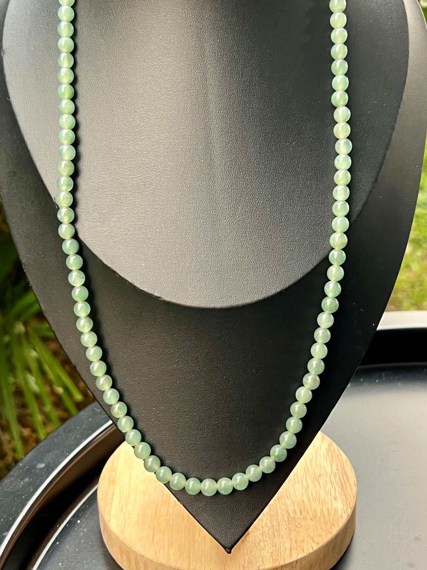Natural Certified Grade A Burmese Jadeite Jade Beaded Necklace – Icy Imperial & Apple Green – 6.2mm Beads – JN008