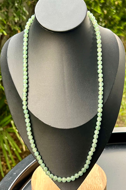 Natural Certified Grade A Burmese Jadeite Jade Beaded Necklace – Icy Imperial & Apple Green – 6.2mm Beads – JN008