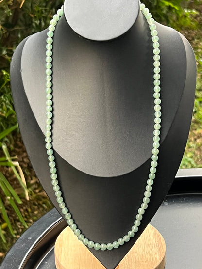Natural Certified Grade A Burmese Jadeite Jade Beaded Necklace – Icy Imperial & Apple Green – 6.2mm Beads – JN008