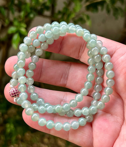 Natural Certified Grade A Burmese Jadeite Jade Beaded Necklace – Icy Imperial & Apple Green – 6.2mm Beads – JN009