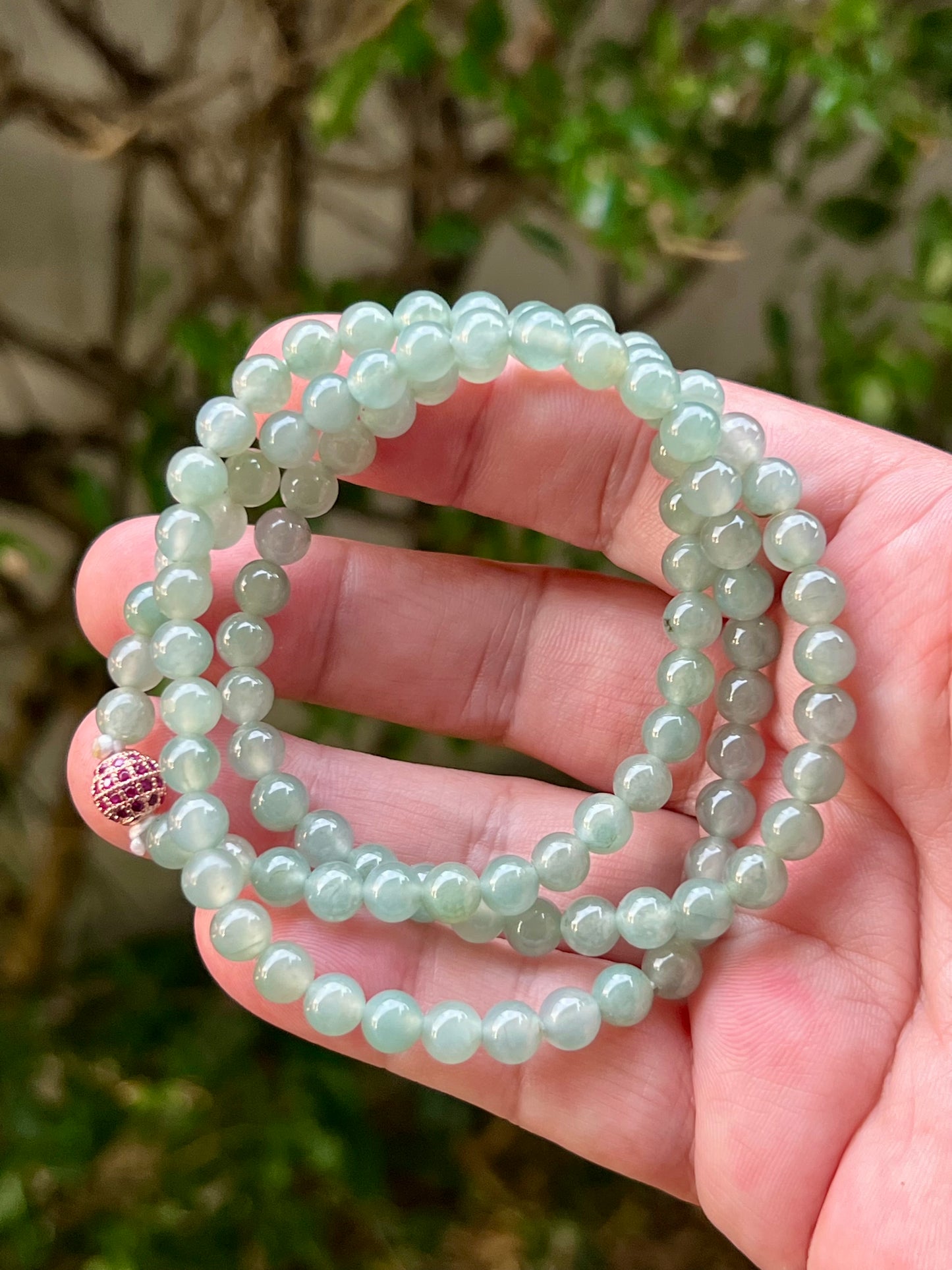 Natural Certified Grade A Burmese Jadeite Jade Beaded Necklace – Icy Imperial & Apple Green – 6.2mm Beads – JN009