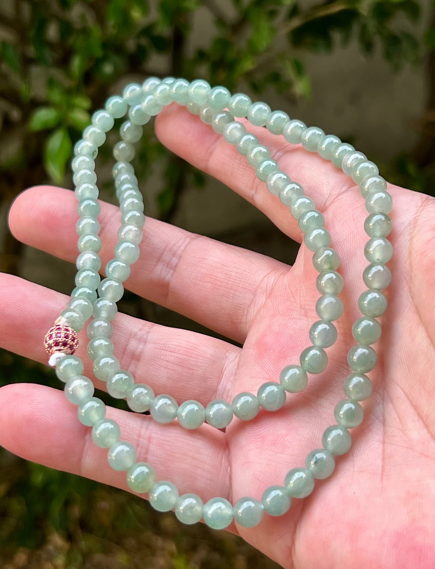 Natural Certified Grade A Burmese Jadeite Jade Beaded Necklace – Icy Imperial & Apple Green – 6.2mm Beads – JN009