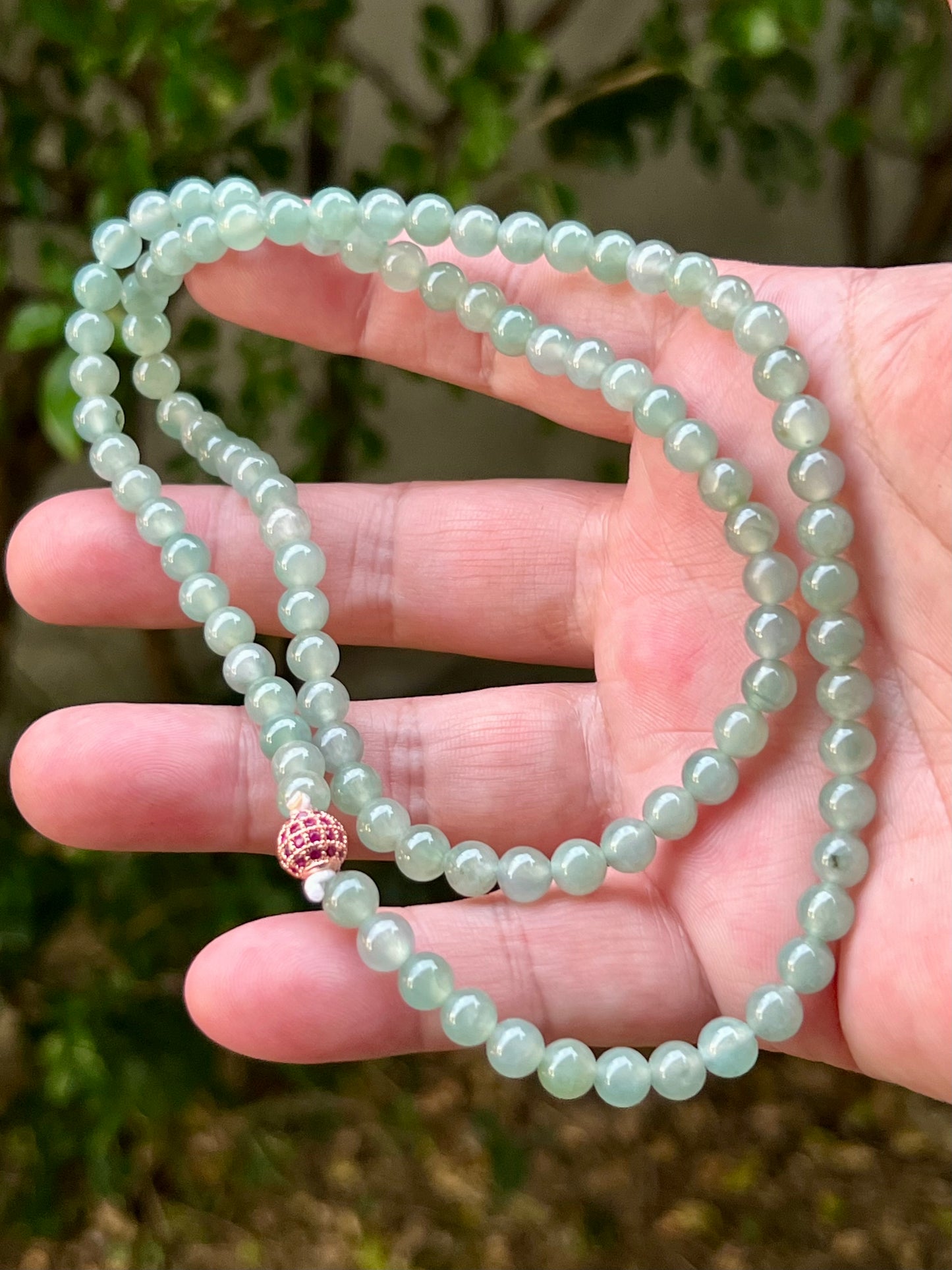 Natural Certified Grade A Burmese Jadeite Jade Beaded Necklace – Icy Imperial & Apple Green – 6.2mm Beads – JN009