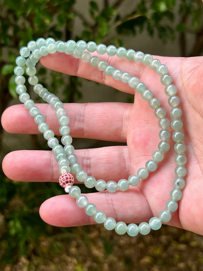 Natural Certified Grade A Burmese Jadeite Jade Beaded Necklace – Icy Imperial & Apple Green – 6.2mm Beads – JN009