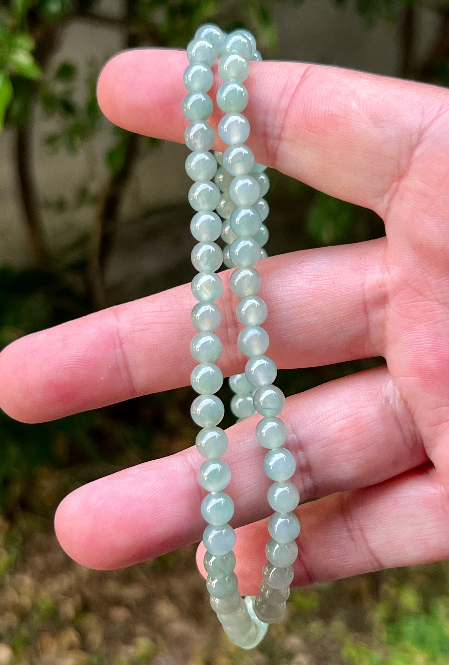 Natural Certified Grade A Burmese Jadeite Jade Beaded Necklace – Icy Imperial & Apple Green – 6.2mm Beads – JN009