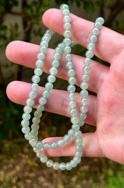 Natural Certified Grade A Burmese Jadeite Jade Beaded Necklace – Icy Imperial & Apple Green – 6.2mm Beads – JN009