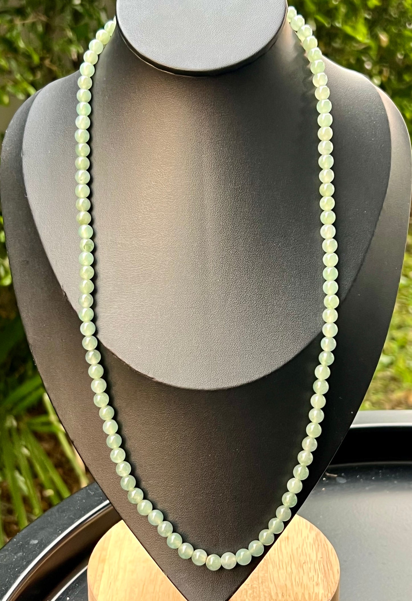 Natural Certified Grade A Burmese Jadeite Jade Beaded Necklace – Icy Imperial & Apple Green – 6.2mm Beads – JN009