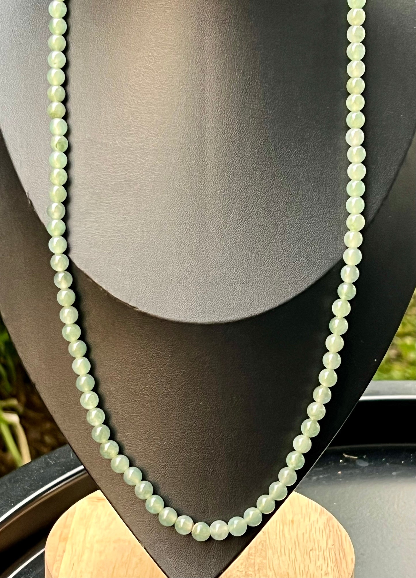 Natural Certified Grade A Burmese Jadeite Jade Beaded Necklace – Icy Imperial & Apple Green – 6.2mm Beads – JN009