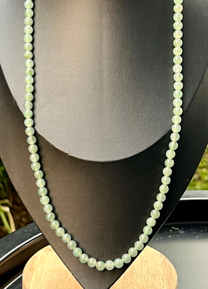 Natural Certified Grade A Burmese Jadeite Jade Beaded Necklace – Icy Imperial & Apple Green – 6.2mm Beads – JN009