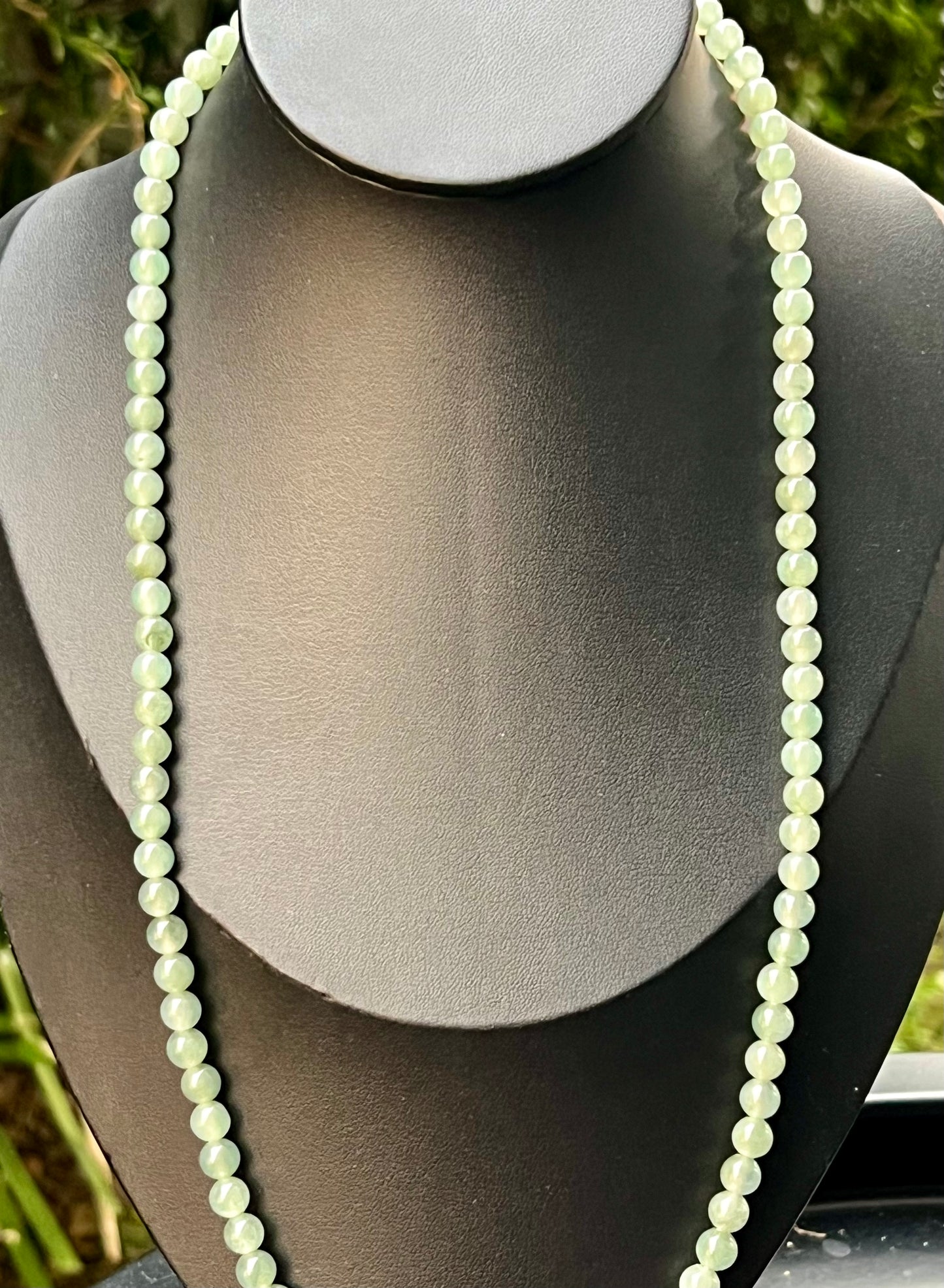 Natural Certified Grade A Burmese Jadeite Jade Beaded Necklace – Icy Imperial & Apple Green – 6.2mm Beads – JN009