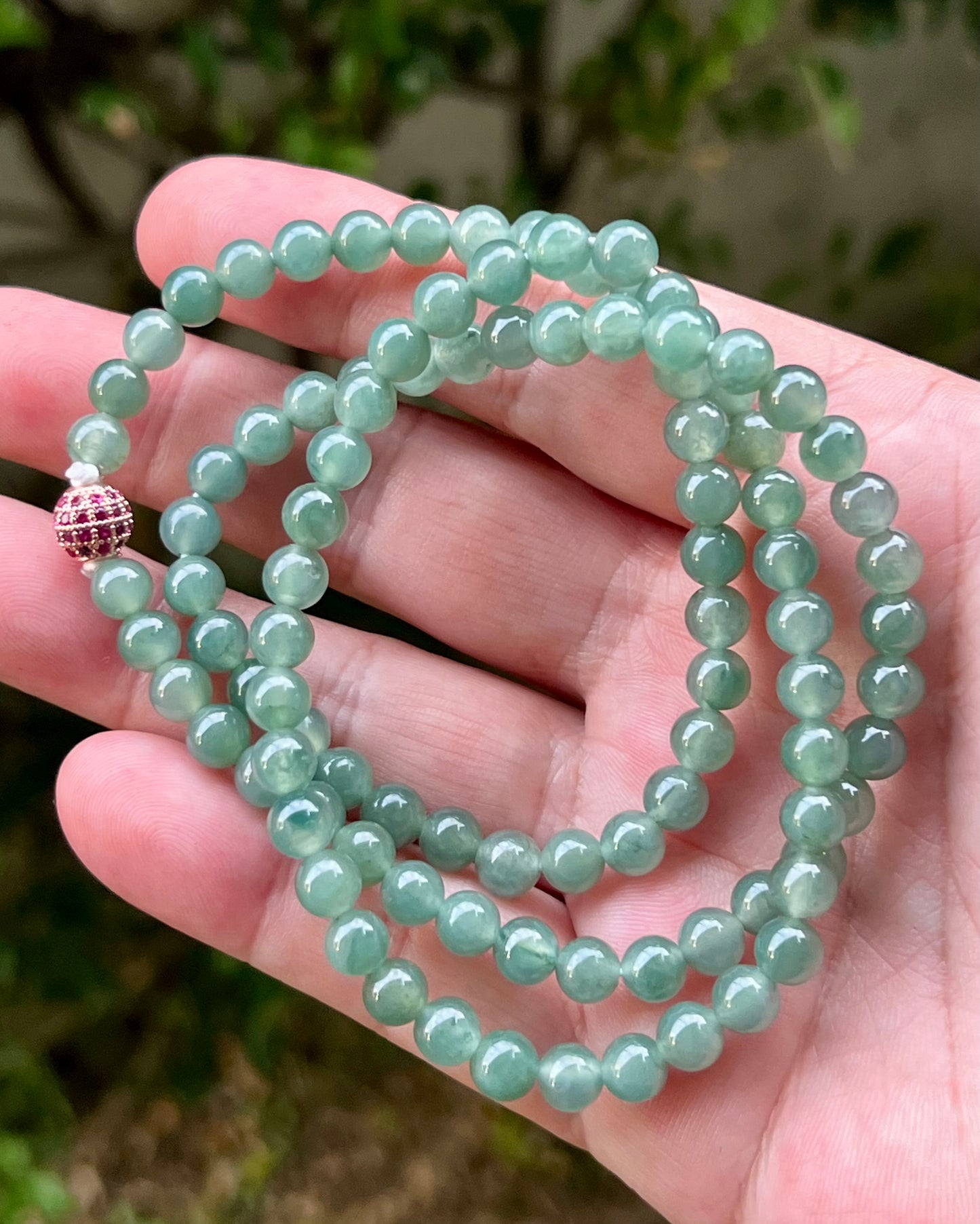 Natural Certified Grade A Burmese Jadeite Jade Beaded Necklace – Icy Imperial & Apple Green – 6.2mm Beads – JN010
