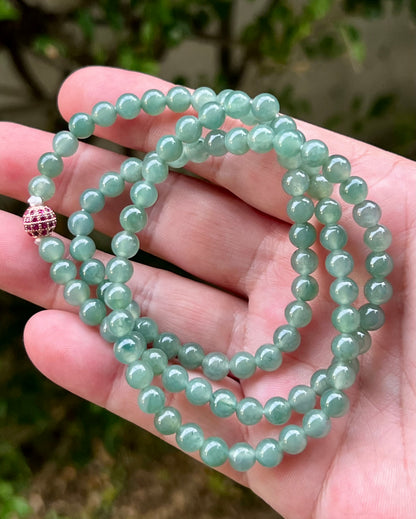 Natural Certified Grade A Burmese Jadeite Jade Beaded Necklace – Icy Imperial & Apple Green – 6.2mm Beads – JN010