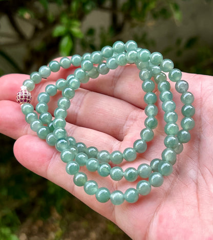 Natural Certified Grade A Burmese Jadeite Jade Beaded Necklace – Icy Imperial & Apple Green – 6.2mm Beads – JN010