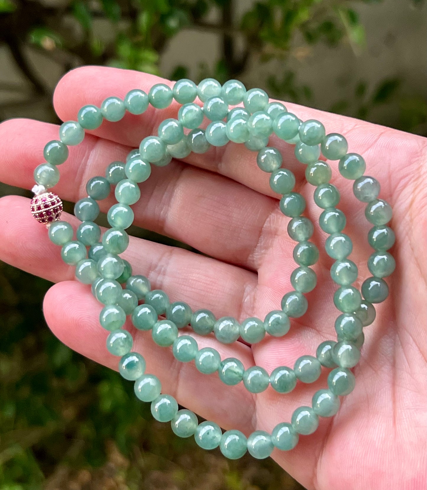Natural Certified Grade A Burmese Jadeite Jade Beaded Necklace – Icy Imperial & Apple Green – 6.2mm Beads – JN010