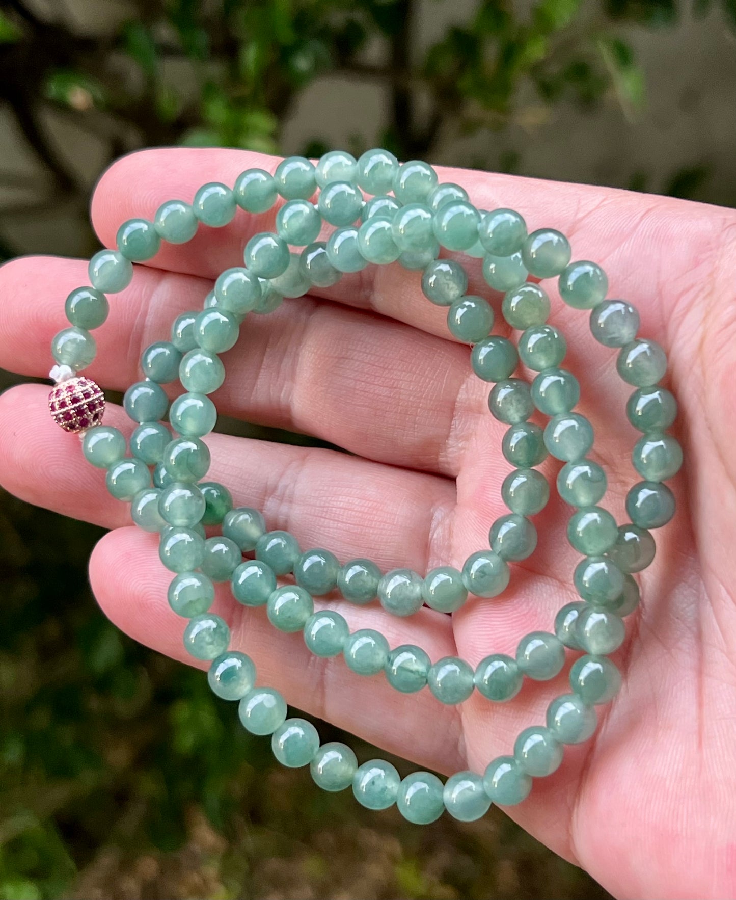 Natural Certified Grade A Burmese Jadeite Jade Beaded Necklace – Icy Imperial & Apple Green – 6.2mm Beads – JN010