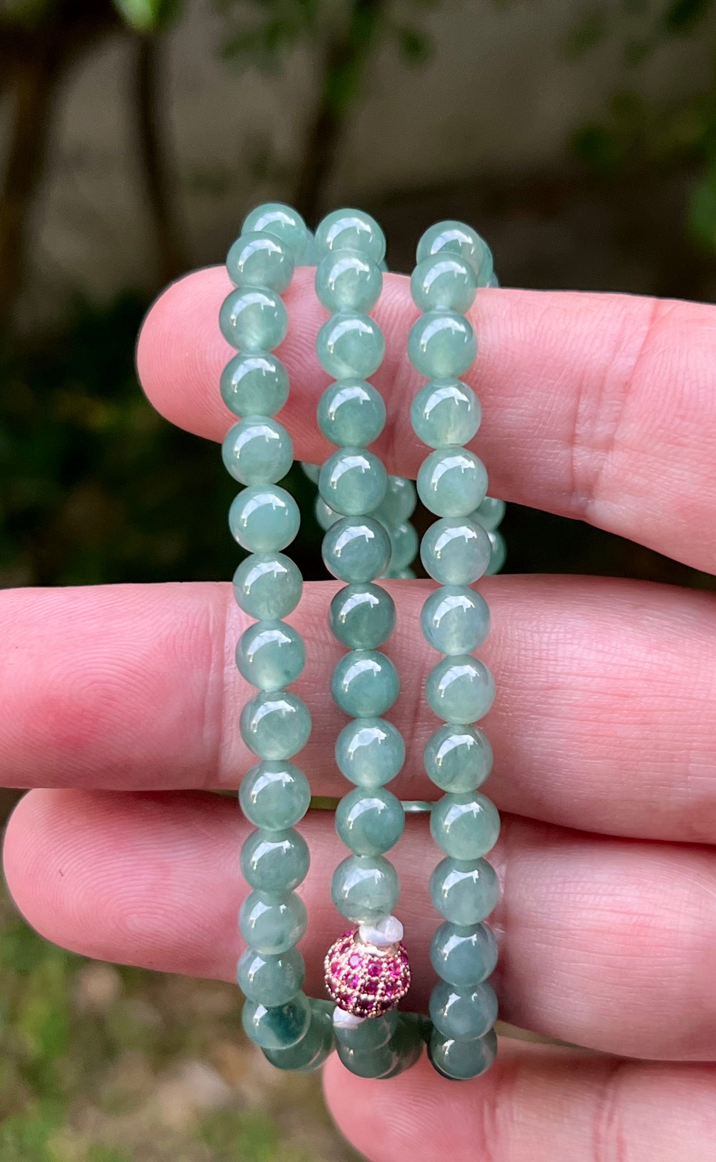 Natural Certified Grade A Burmese Jadeite Jade Beaded Necklace – Icy Imperial & Apple Green – 6.2mm Beads – JN010