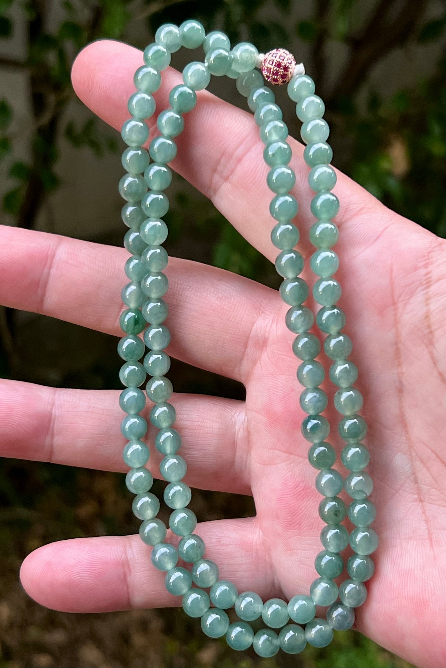 Natural Certified Grade A Burmese Jadeite Jade Beaded Necklace – Icy Imperial & Apple Green – 6.2mm Beads – JN010