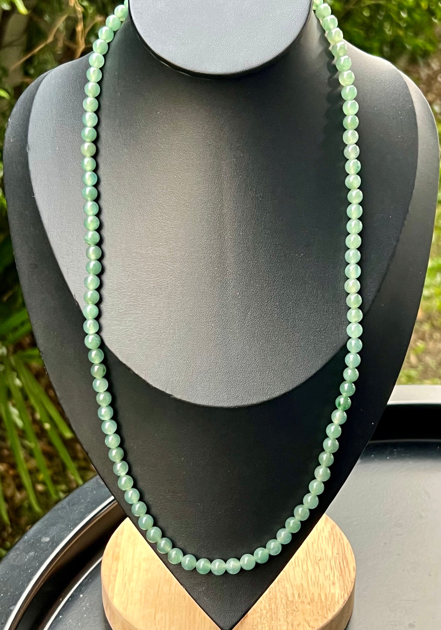 Natural Certified Grade A Burmese Jadeite Jade Beaded Necklace – Icy Imperial & Apple Green – 6.2mm Beads – JN010