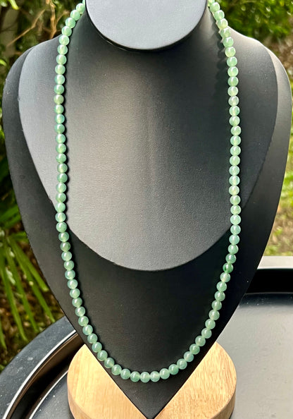Natural Certified Grade A Burmese Jadeite Jade Beaded Necklace – Icy Imperial & Apple Green – 6.2mm Beads – JN010