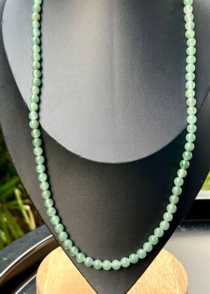Natural Certified Grade A Burmese Jadeite Jade Beaded Necklace – Icy Imperial & Apple Green – 6.2mm Beads – JN010