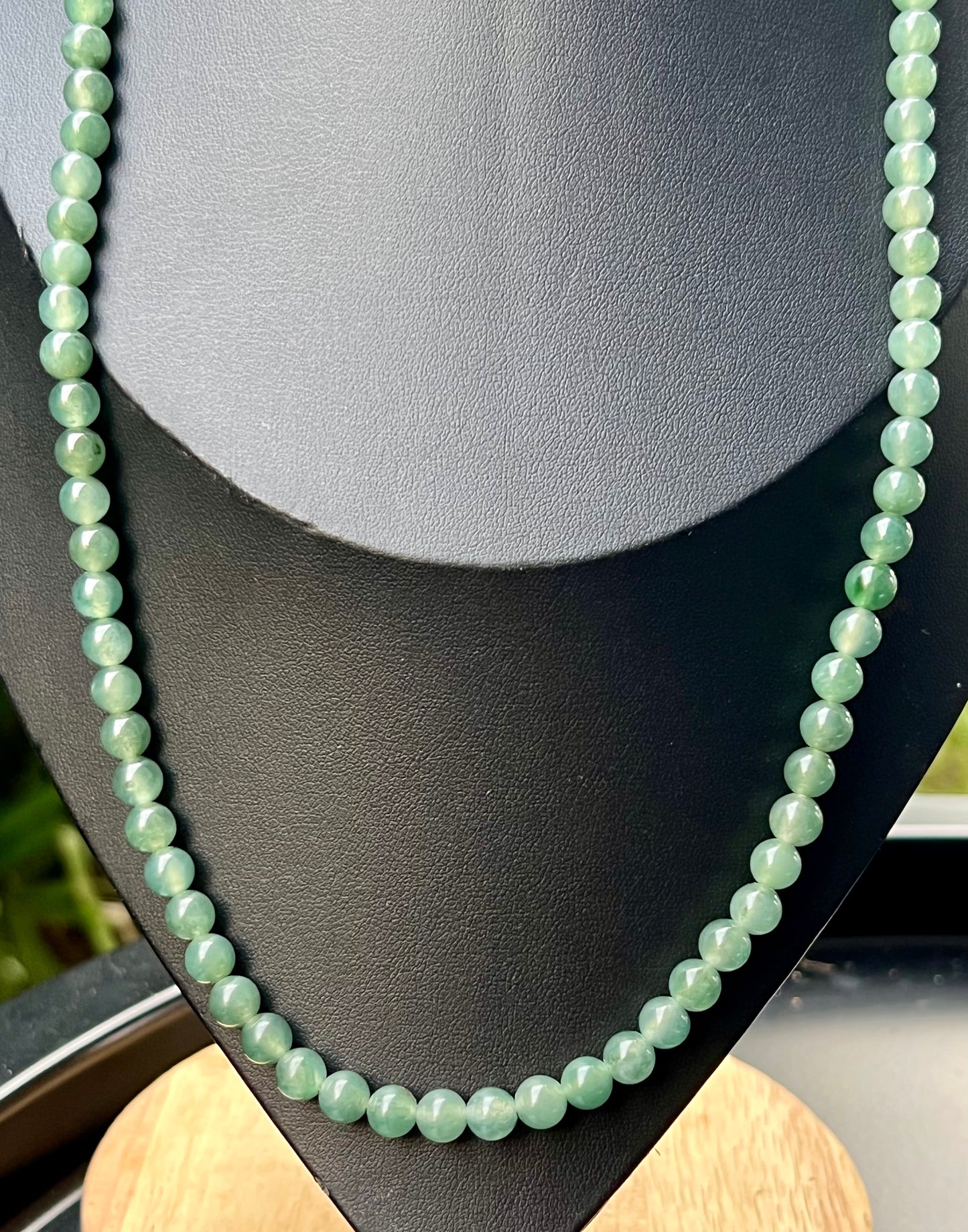 Natural Certified Grade A Burmese Jadeite Jade Beaded Necklace – Icy Imperial & Apple Green – 6.2mm Beads – JN010