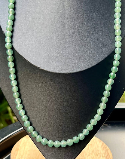 Natural Certified Grade A Burmese Jadeite Jade Beaded Necklace – Icy Imperial & Apple Green – 6.2mm Beads – JN010