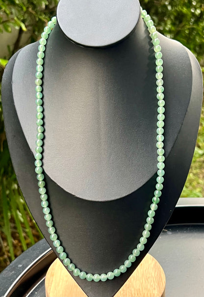 Natural Certified Grade A Burmese Jadeite Jade Beaded Necklace – Icy Imperial & Apple Green – 6.2mm Beads – JN010