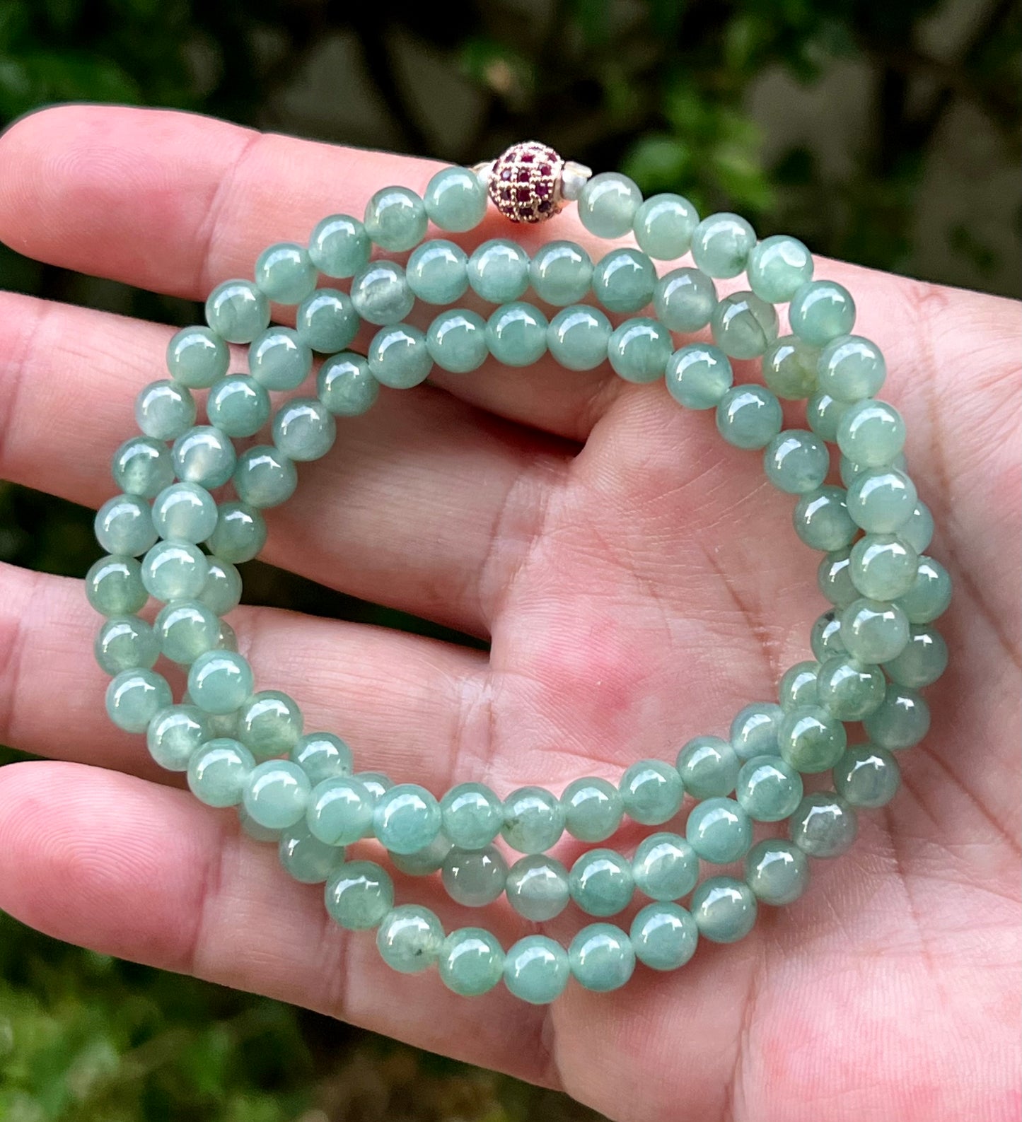 Natural Certified Grade A Burmese Jadeite Jade Beaded Necklace – Icy Imperial & Apple Green – 6.2mm Beads – JN011
